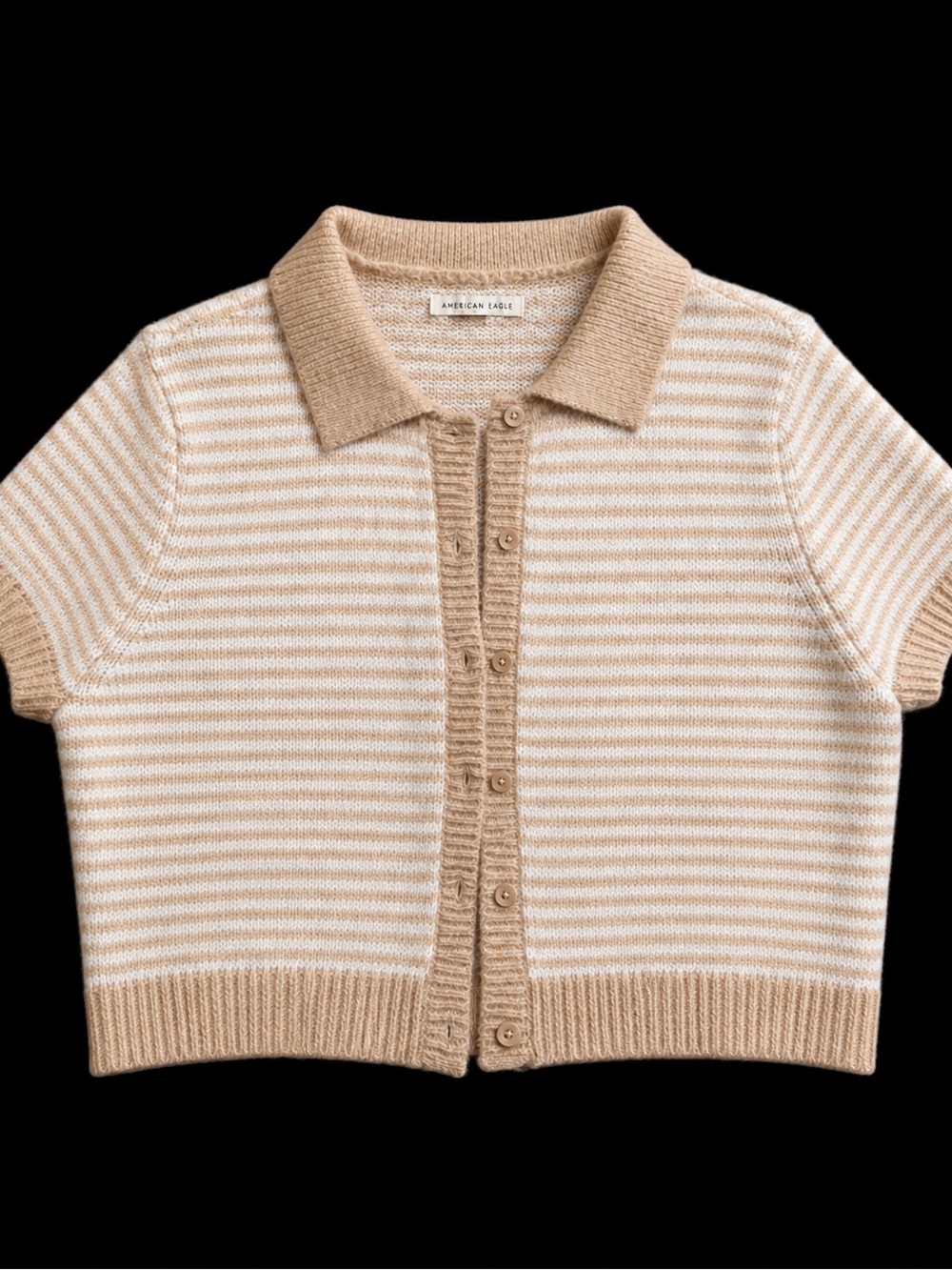 American Eagle Outfitters Beige & Cream Striped Polo Cardigan
